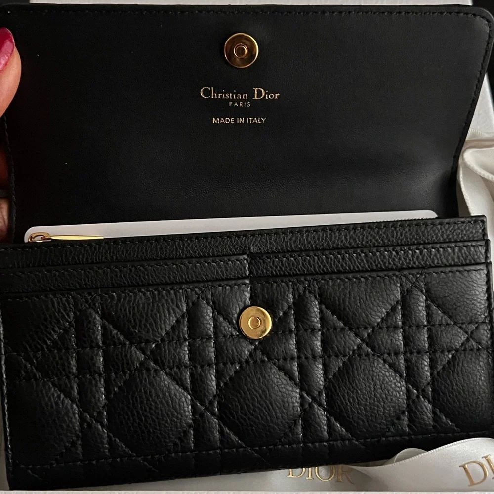Dior Black Quilted Wallet with Gold Accents